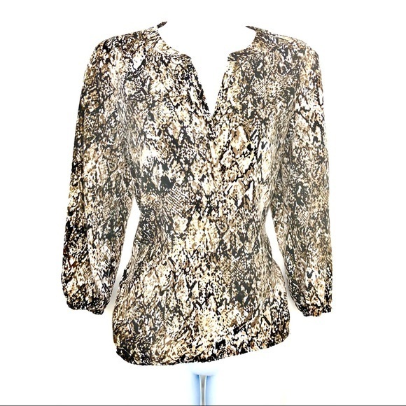 Dana Buchman Brown Snakeskin Print Top Sz S - Picture 2 of 6